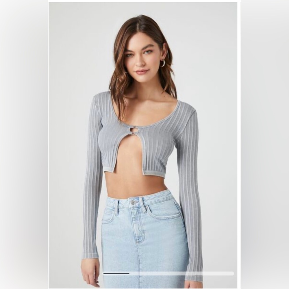 FOREVER21 NWT Grey Ribbed Seamless Split-Hem Cardigan Cropped Sexy Top Shirt S